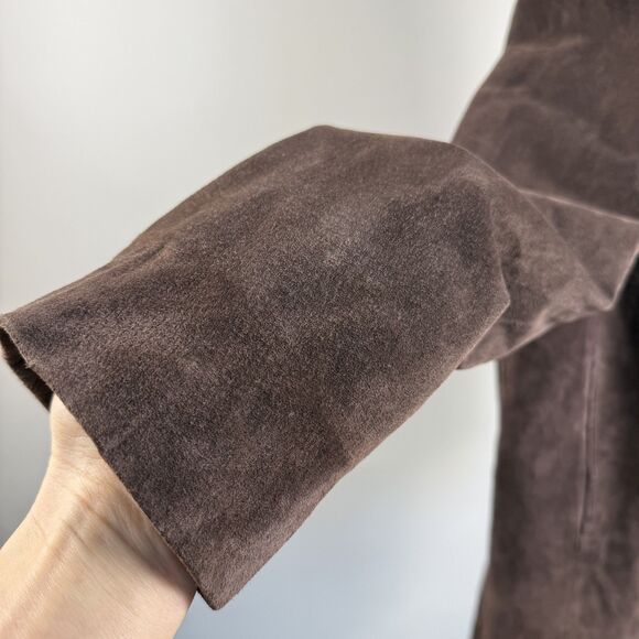 Vintage 90s 00s Brown Suede Leather Long Coat, Women's XL Jacket - Picture 5 of 14
